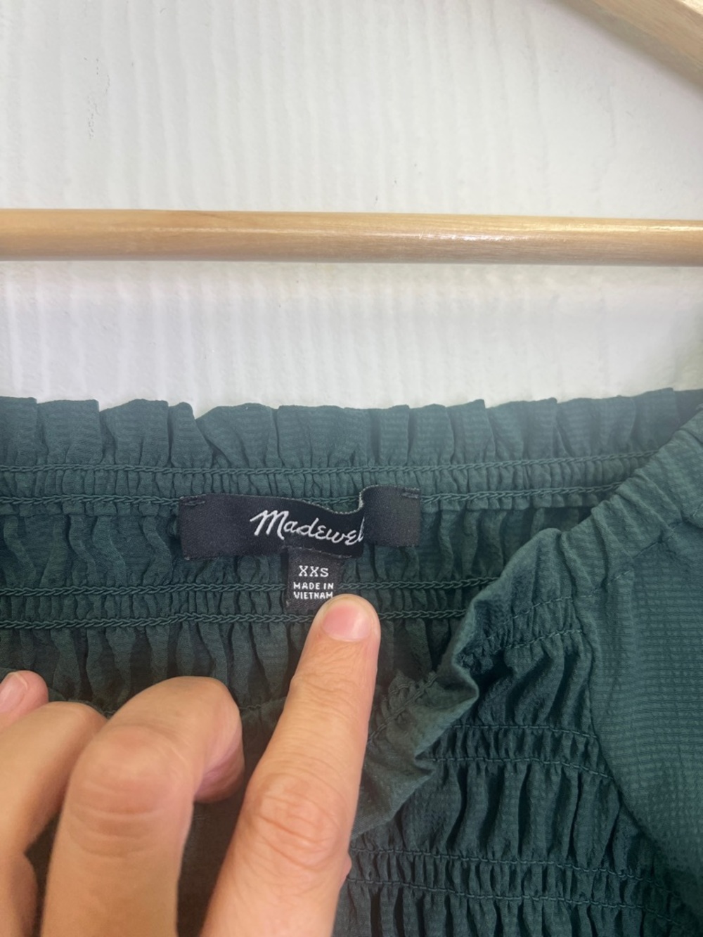 Madewell - Lucie Smocked Bubble Long Sleeve Hunter Green Blouse Size XXS - Picture 7 of 9
